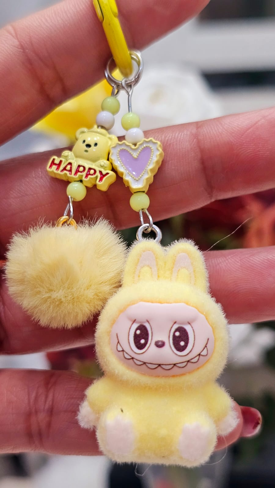 Cute Mini Labubu Keychain with Happy Heart (Seating-2nd Gen.)