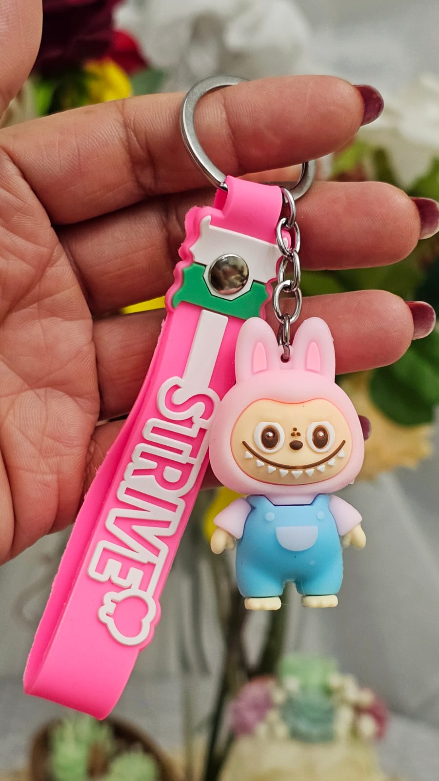 Mini Labubu Keychain with Blingbling Pendant and Strive Key Strap