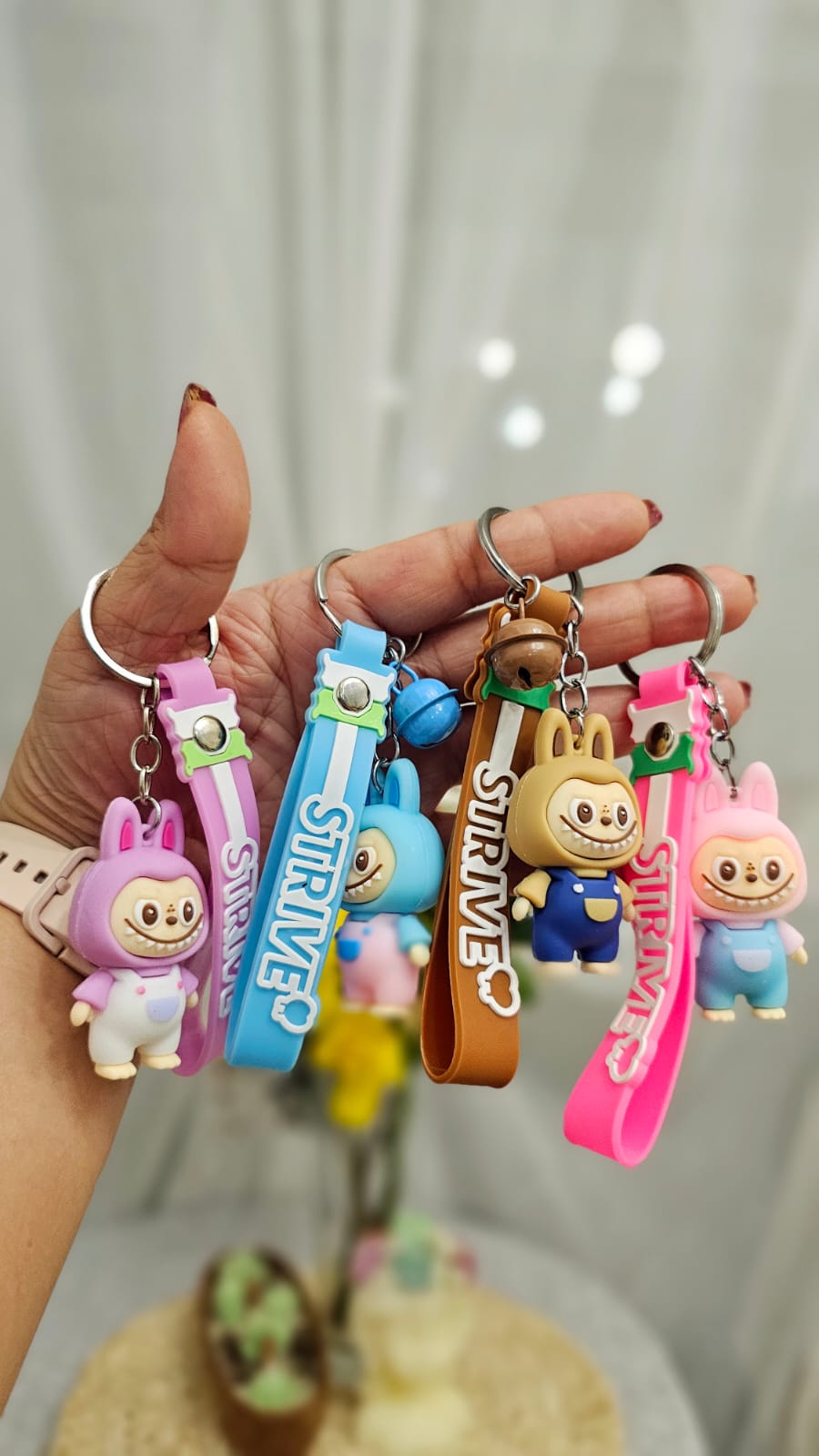 Mini Labubu Keychain with Blingbling Pendant and Strive Key Strap