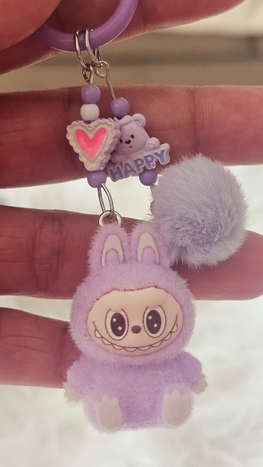 Cute Mini Labubu Keychain with Happy Heart (Seating-2nd Gen.)