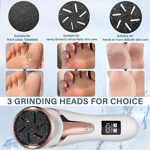 Portable and Rechargeable Electric Foot File Foot Callus Remover, Foot Grinder Professional Pedicure Tools with 3 Rollers And 2 Speeds