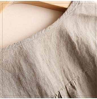 Cotton Linen Round Neck Loose Blouse and Three Quarter Sleeve for Women
