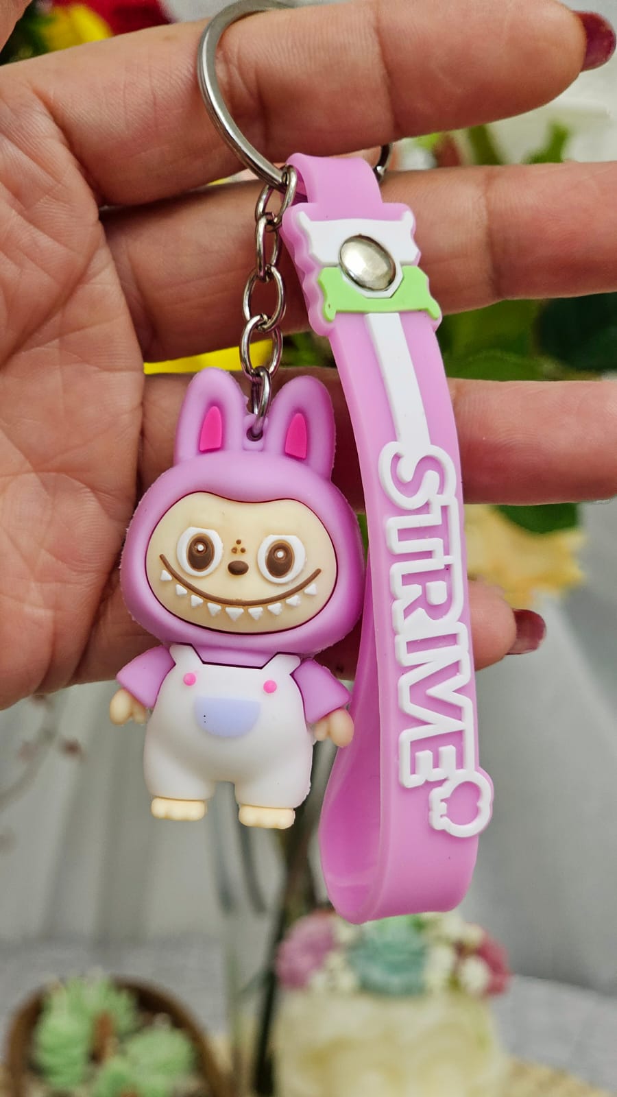 Mini Labubu Keychain with Blingbling Pendant and Strive Key Strap