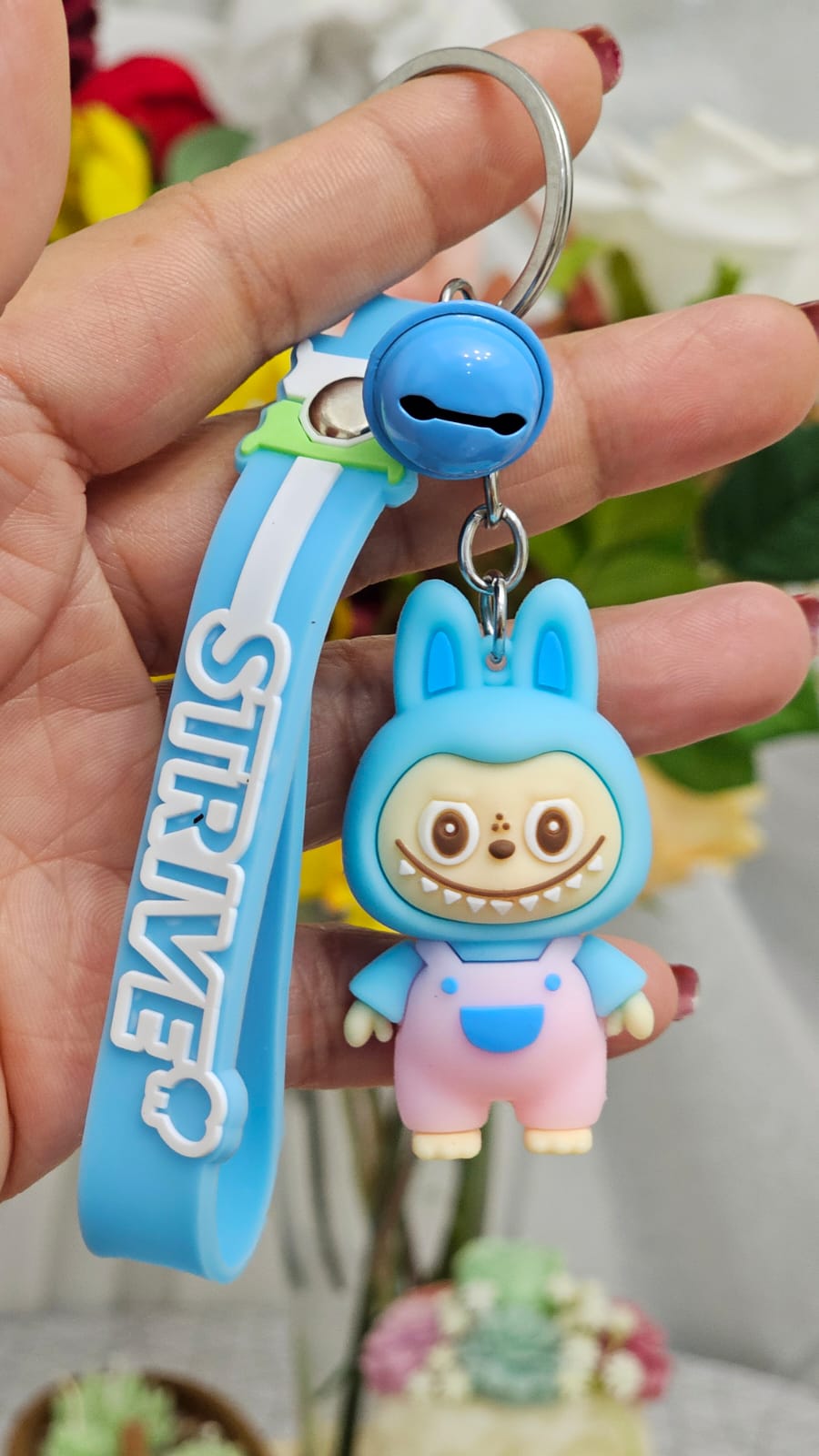Mini Labubu Keychain with Blingbling Pendant and Strive Key Strap