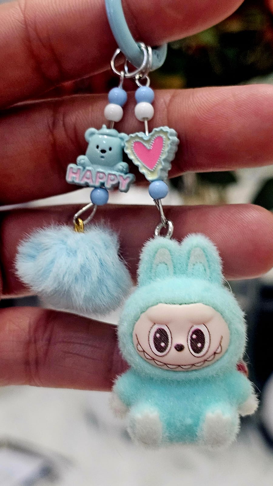 Cute Mini Labubu Keychain with Happy Heart (Seating-2nd Gen.)