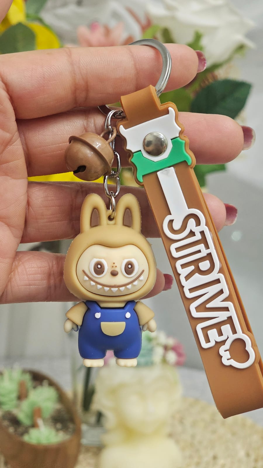 Mini Labubu Keychain with Blingbling Pendant and Strive Key Strap