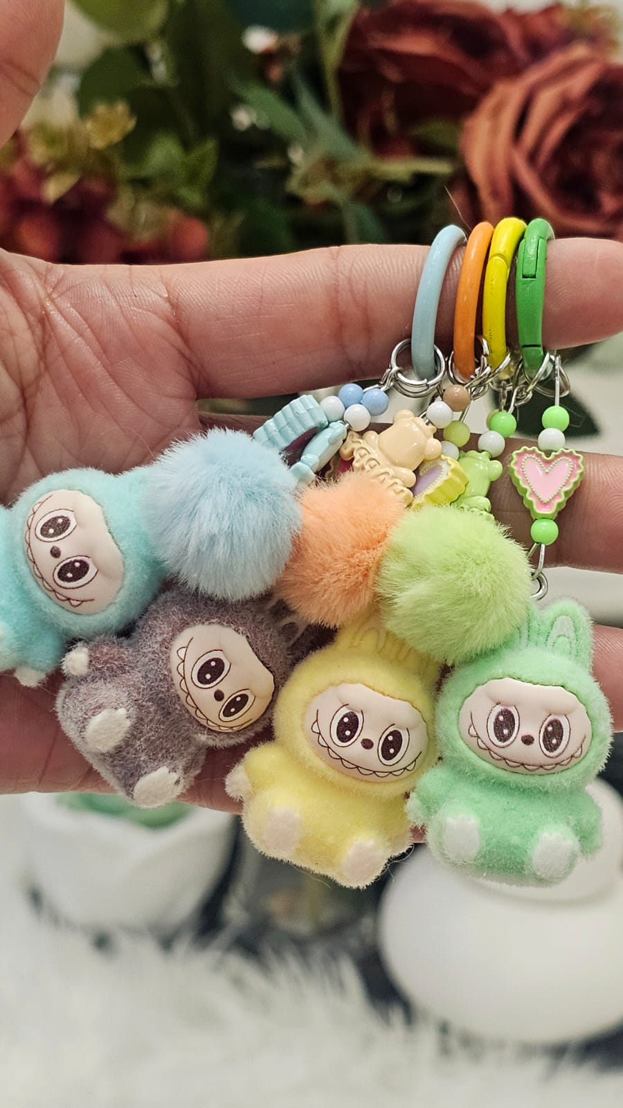 Cute Mini Labubu Keychain with Happy Heart (Seating-2nd Gen.)