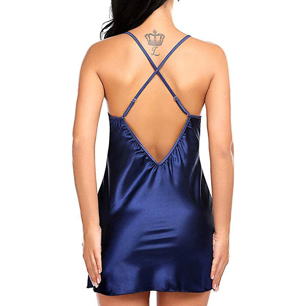 Elegant and Sexy Satin Cross Strap See Through Mini Nightdress -