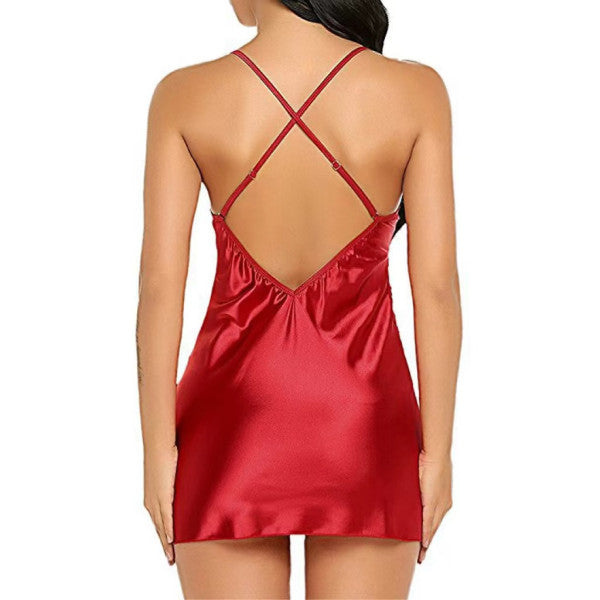 Elegant and Sexy Satin Cross Strap See Through Mini Nightdress -