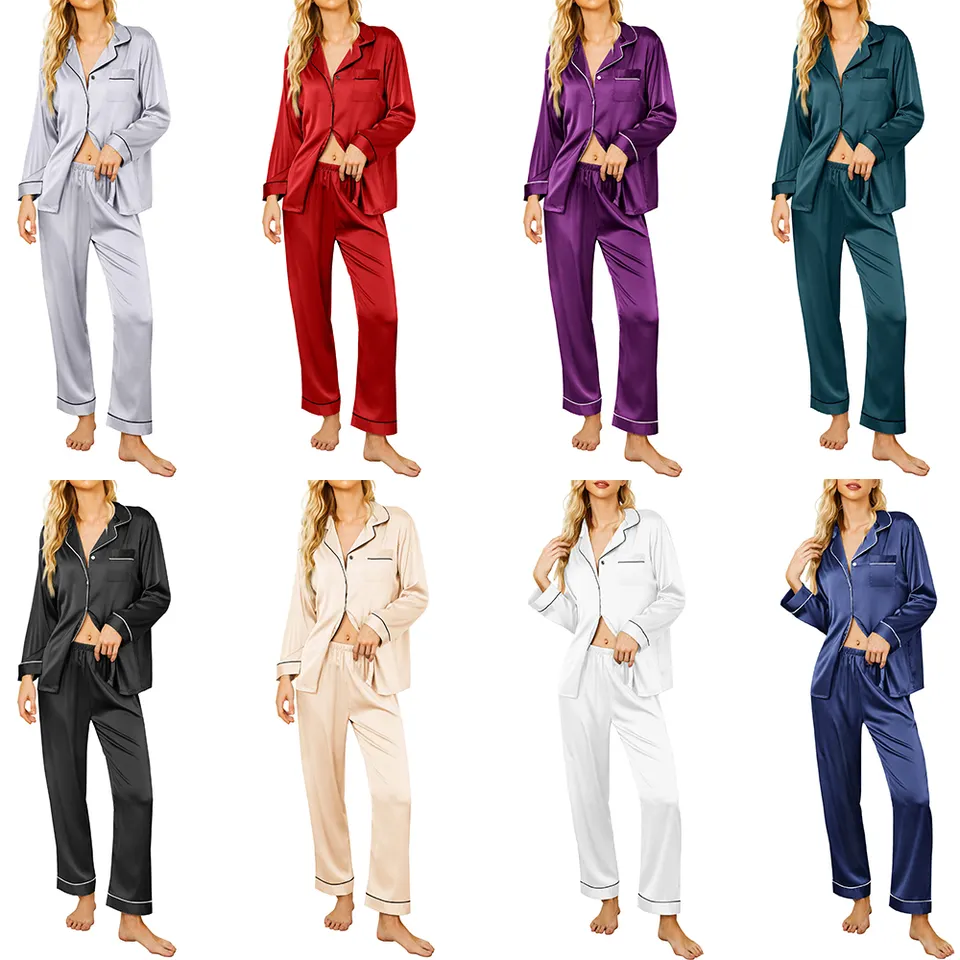 Elegant and Stylish Satin Silk Long Sleeves and Pajama (set)