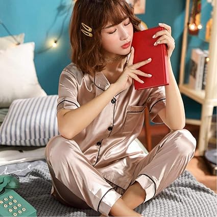 Elegant and Comfortable Satin Short Sleeves and Pants Pajama