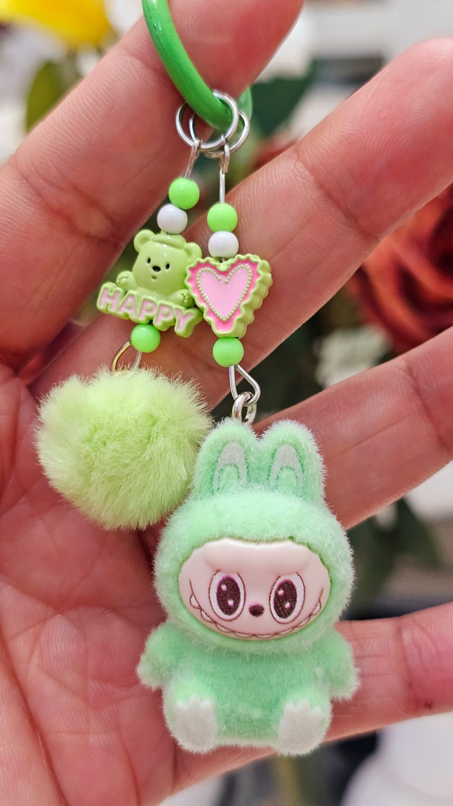 Cute Mini Labubu Keychain with Happy Heart (Seating-2nd Gen.)