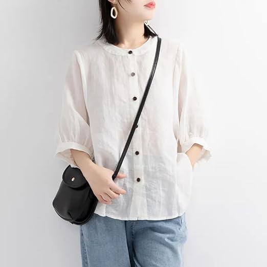 Cotton Linen Loose Blouse and Sleeves for Women