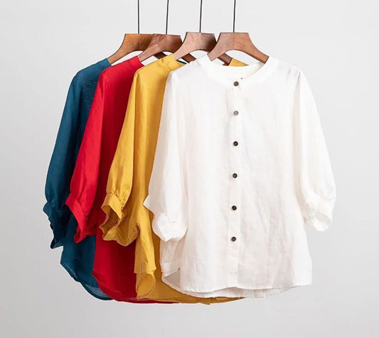 Cotton Linen Loose Blouse and Sleeves for Women