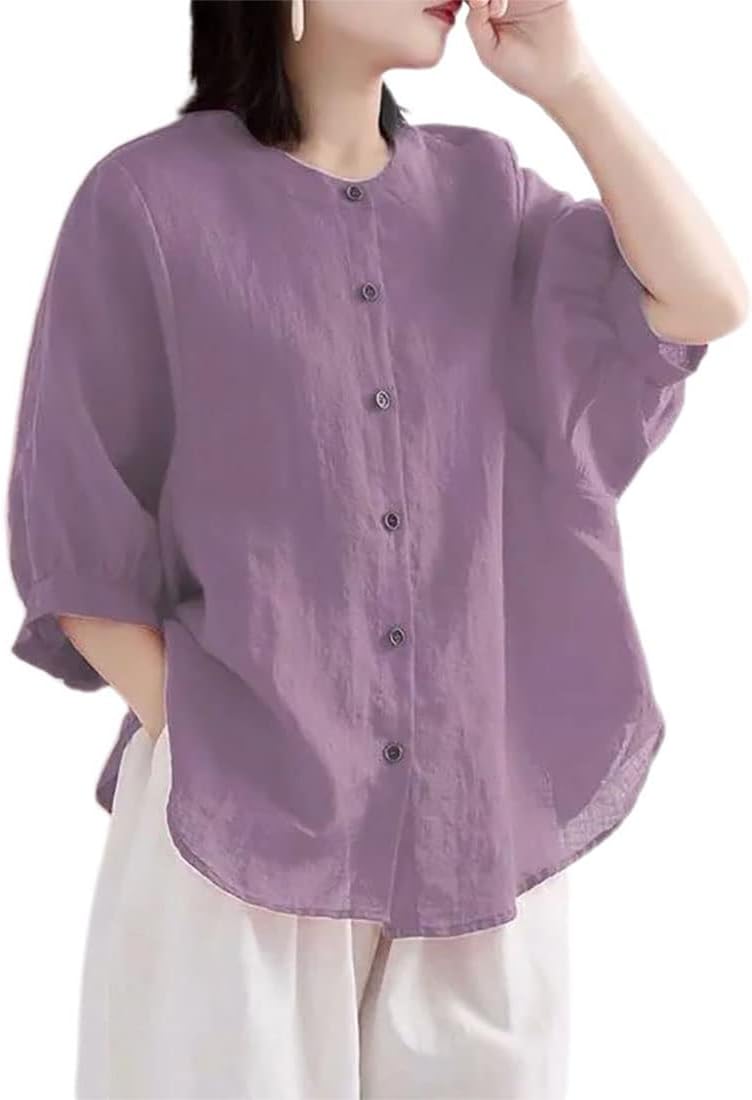 Cotton Linen Loose Blouse and Sleeves for Women