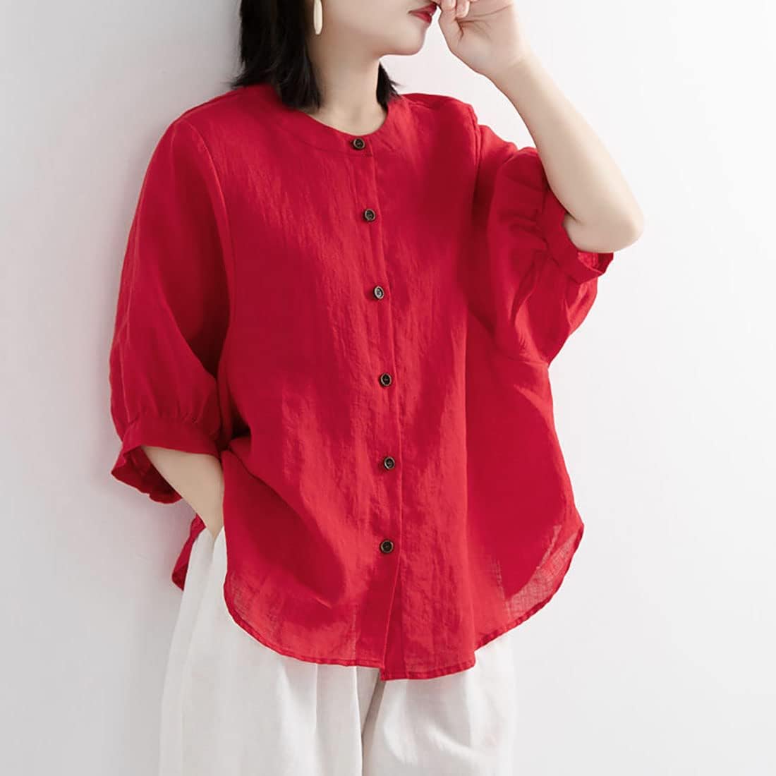 Cotton Linen Loose Blouse and Sleeves for Women