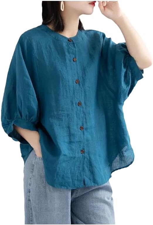 Cotton Linen Loose Blouse and Sleeves for Women