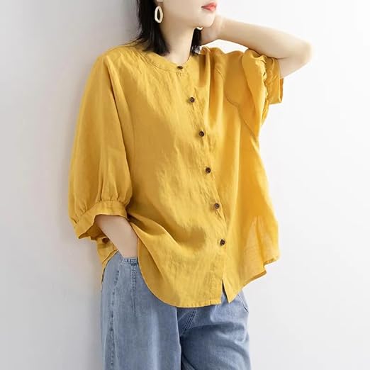 Cotton Linen Loose Blouse and Sleeves for Women