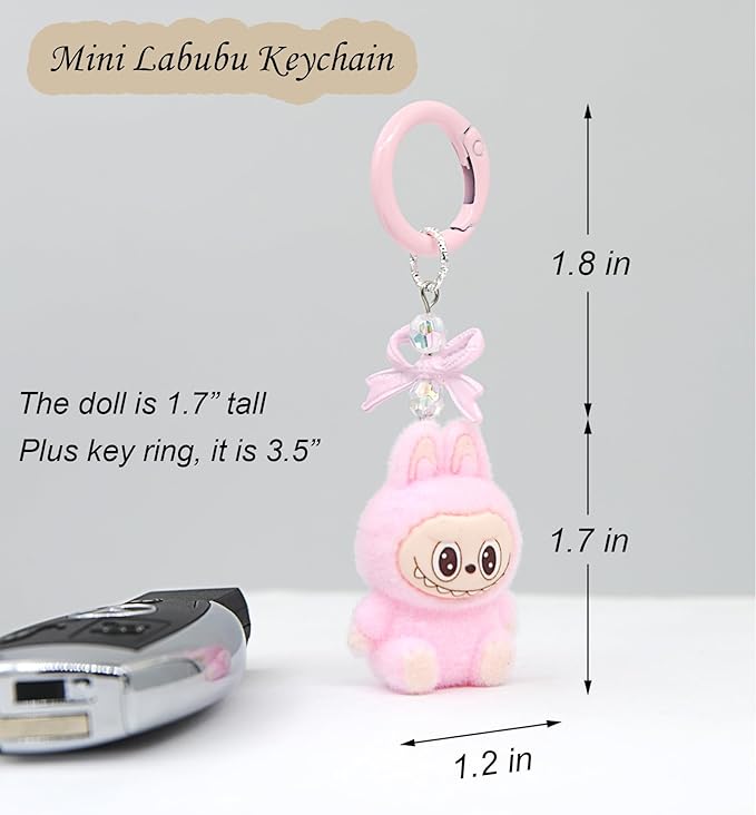 Cute Mini Labubu Keychain with Happy Heart (Seating-2nd Gen.)