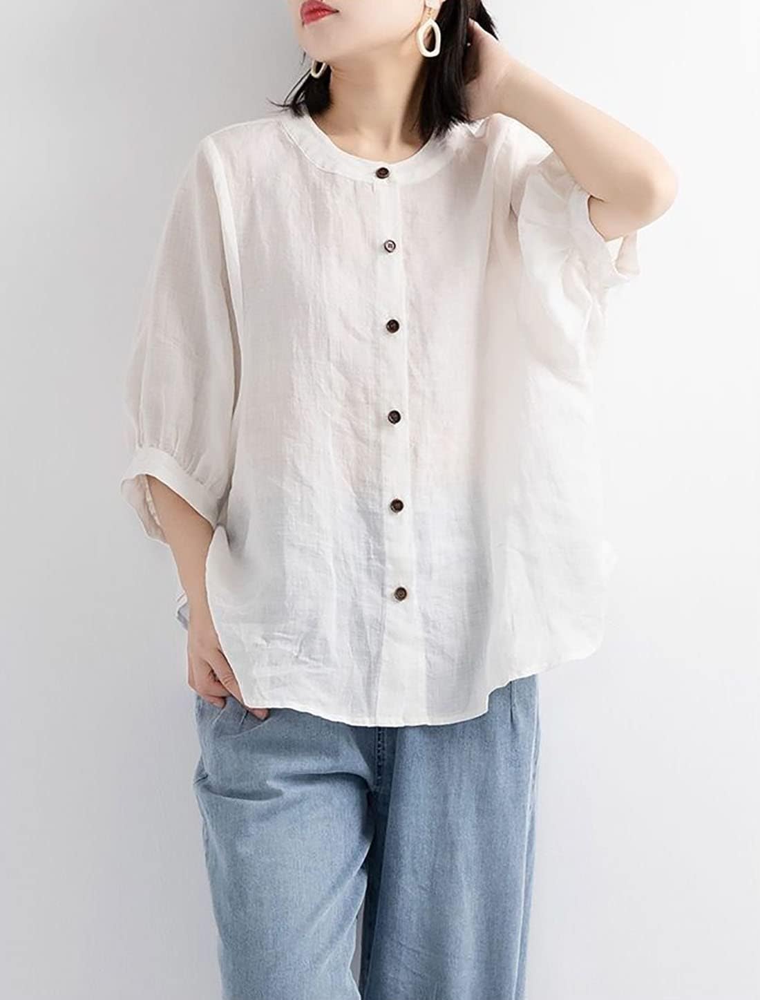 Cotton Linen Loose Blouse and Sleeves for Women