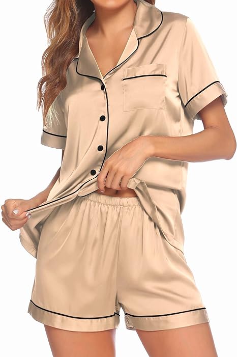 Elegant and Stylish Satin Silk Short Sleeve and Short lingerie (set)