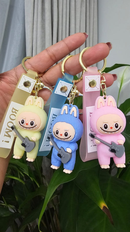 Mini Labubu Keychain with Boom Strap and Guitar