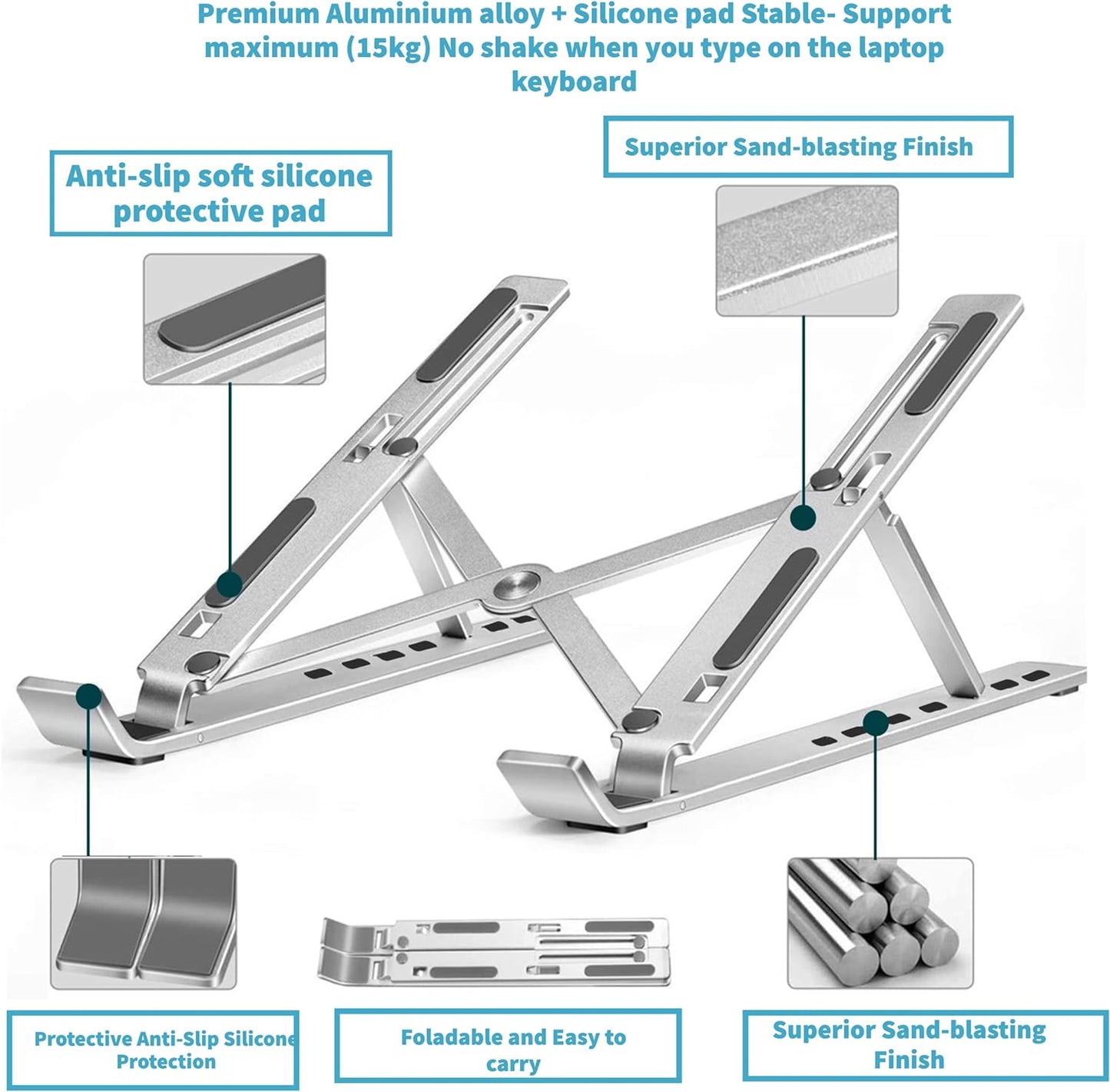 Adjustable and Portable Heavy Duty Non Slip Laptop Stand Holder Compatible with Up To 17" Laptop