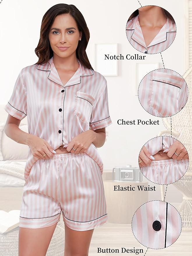 Two Piece Silk Satin Pajama Set for Women