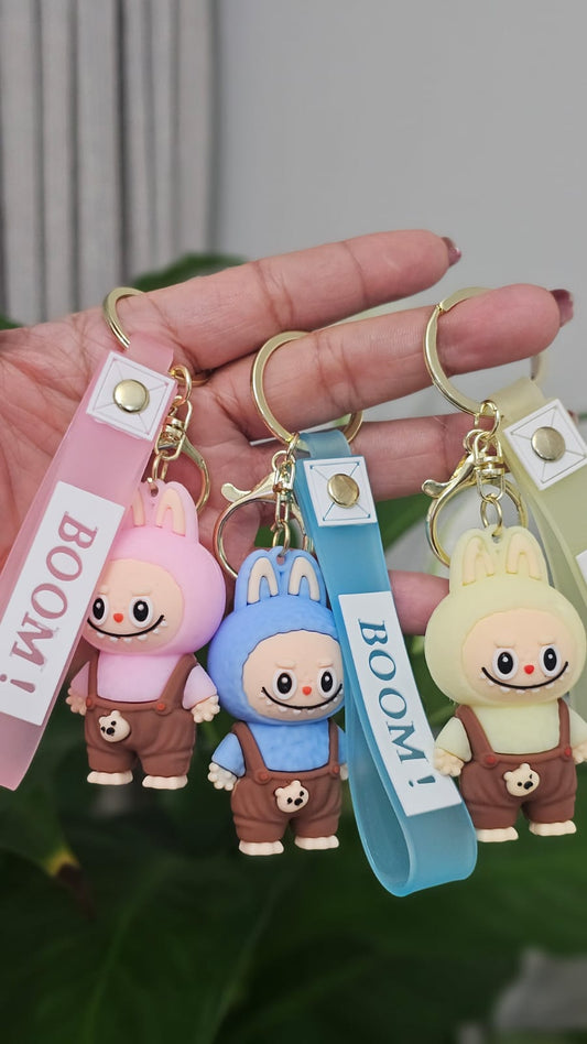 Mini Labubu Keychain with Boom Strap and Cute Bear