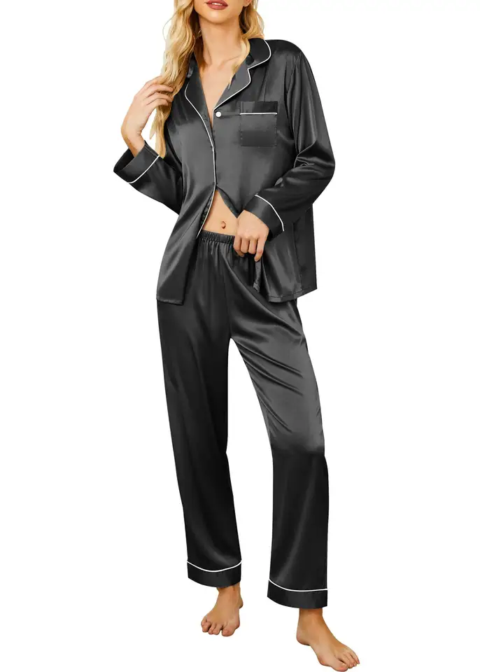 Elegant and Stylish Satin Silk Long Sleeves and Pajama (set)