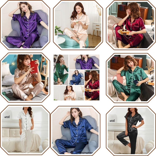 Elegant and Comfortable Satin Short Sleeves and Pants Pajama