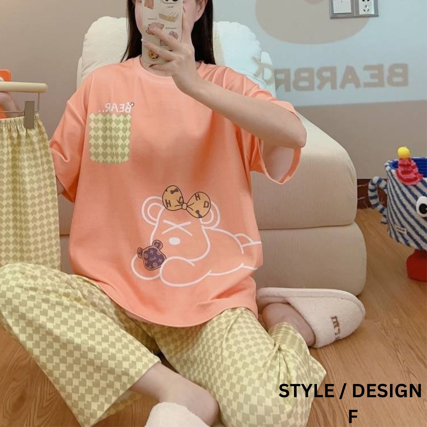 Two-pieces of Pajamas Set Shirt and Long Pants (Free Size)