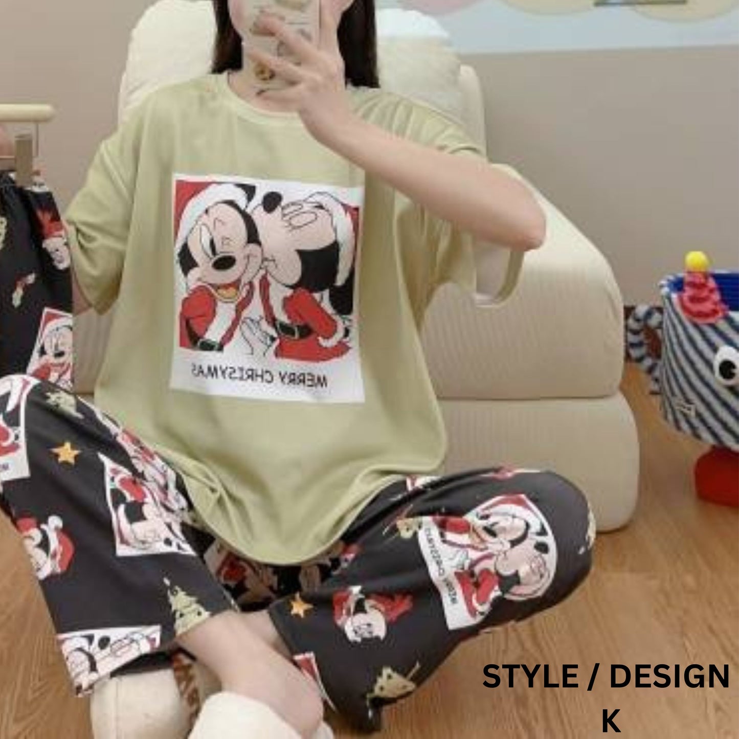 Two-pieces of Pajamas Set Shirt and Long Pants (Free Size)