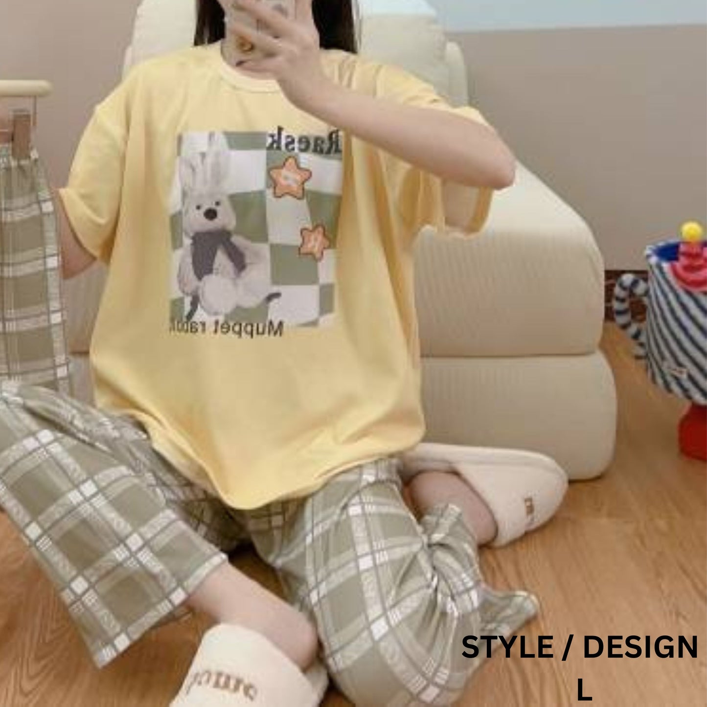 Two-pieces of Pajamas Set Shirt and Long Pants (Free Size)