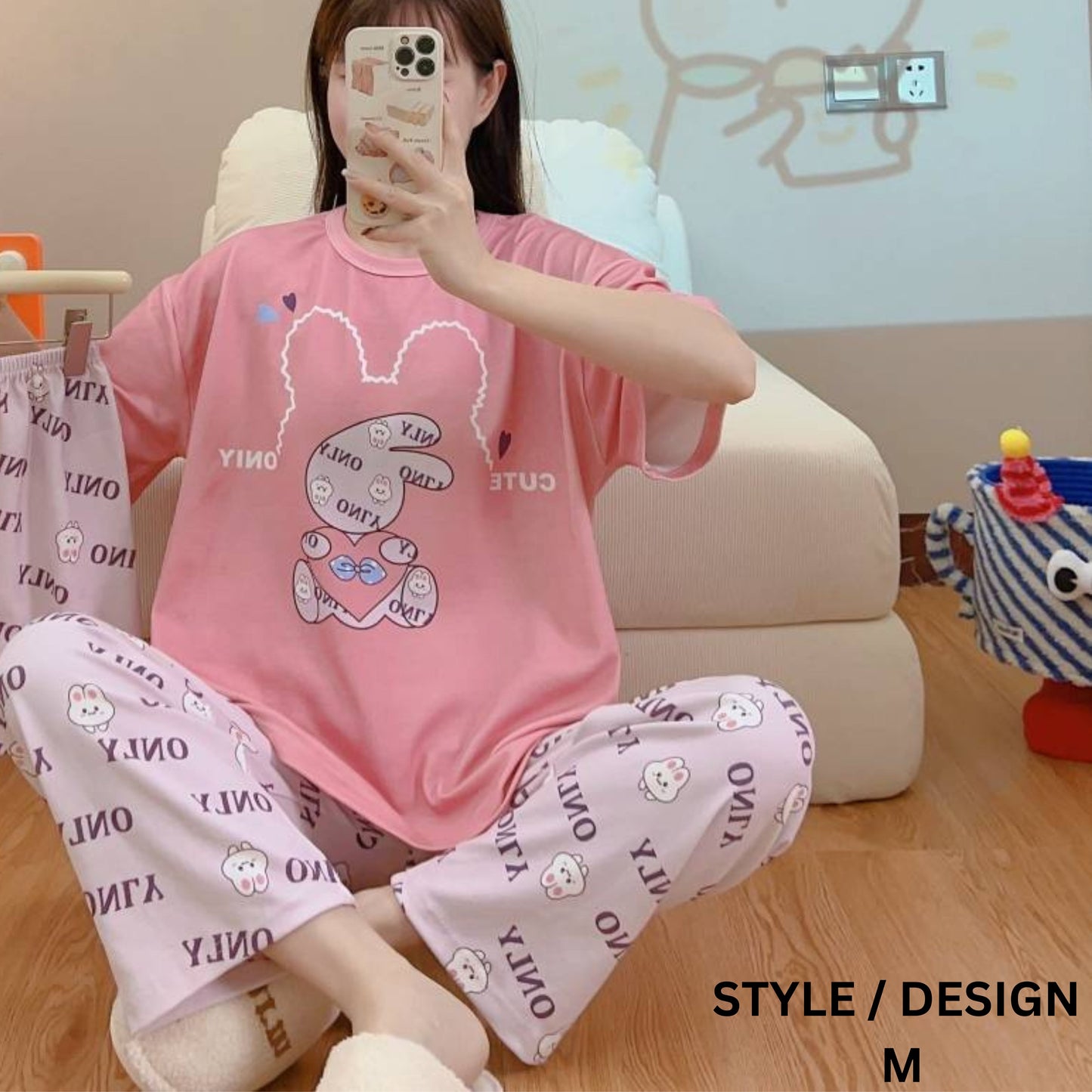 Two-pieces of Pajamas Set Shirt and Long Pants (Free Size)