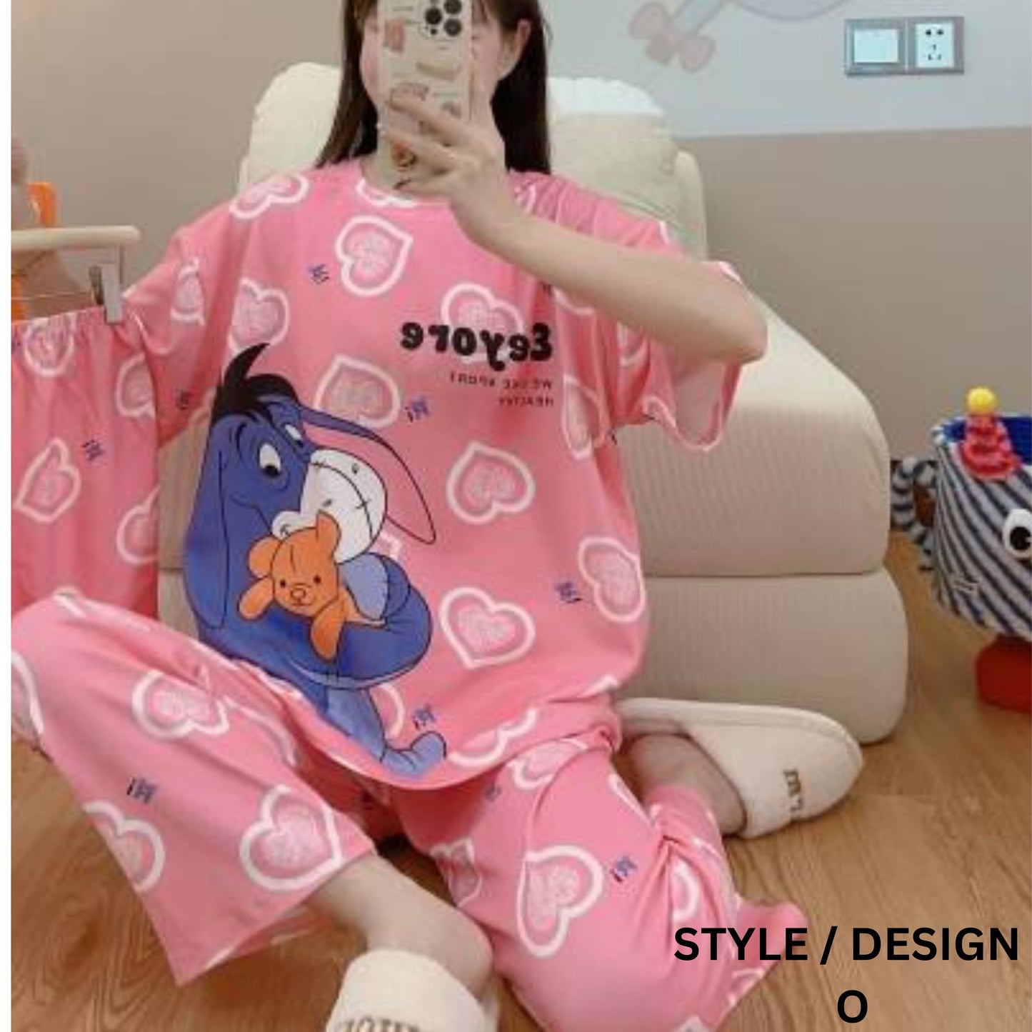 Two-pieces of Pajamas Set Shirt and Long Pants (Free Size)