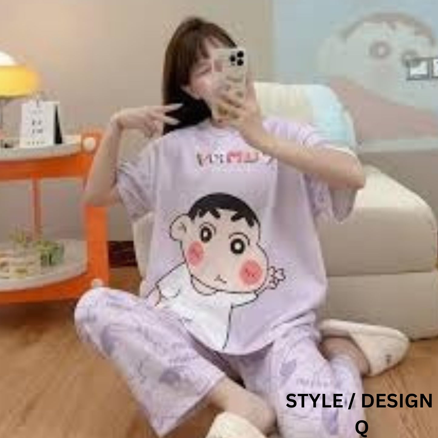 Two-pieces of Pajamas Set Shirt and Long Pants (Free Size)