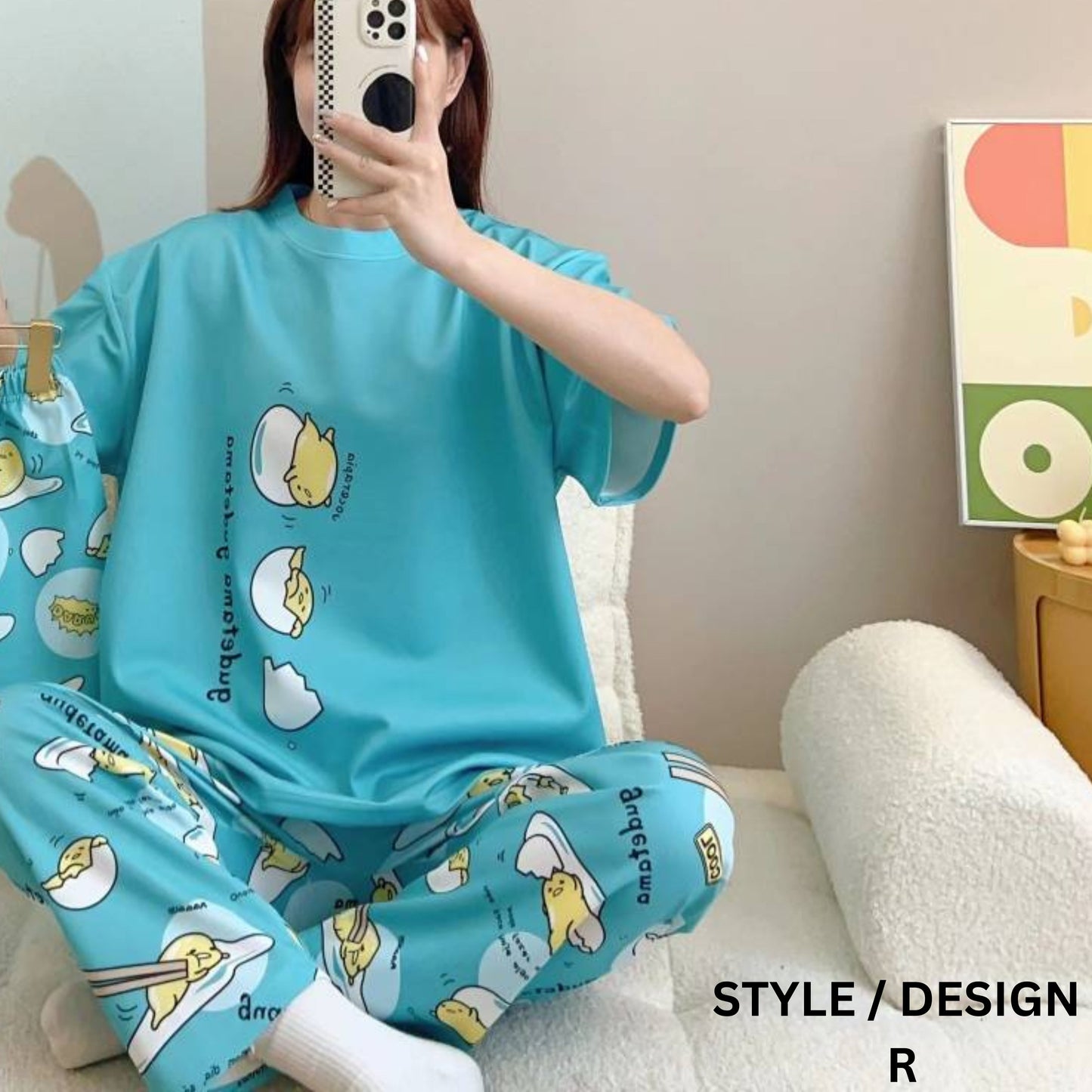 Two-pieces of Pajamas Set Shirt and Long Pants (Free Size)