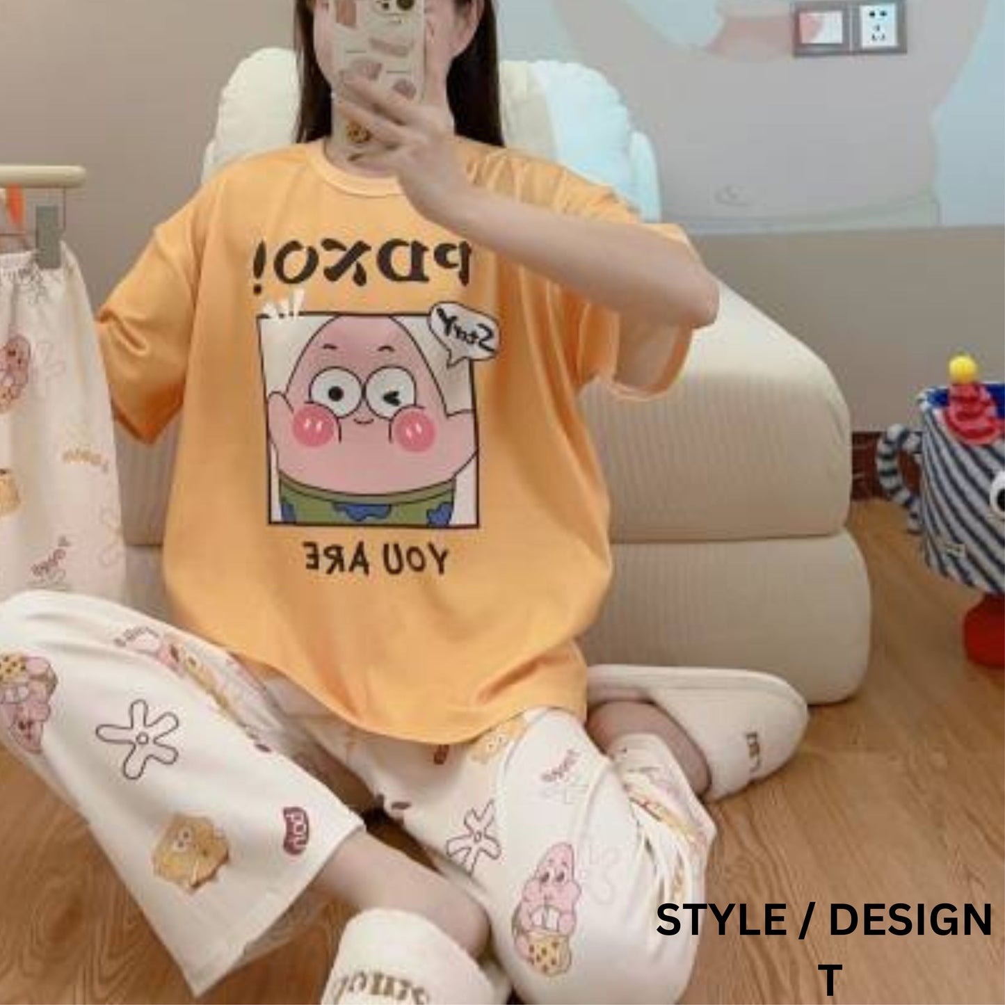 Two-pieces of Pajamas Set Shirt and Long Pants (Free Size)