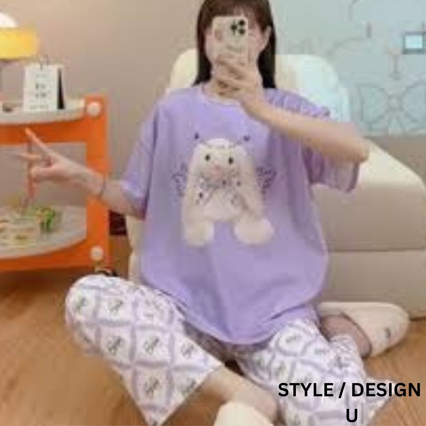 Two-pieces of Pajamas Set Shirt and Long Pants (Free Size)