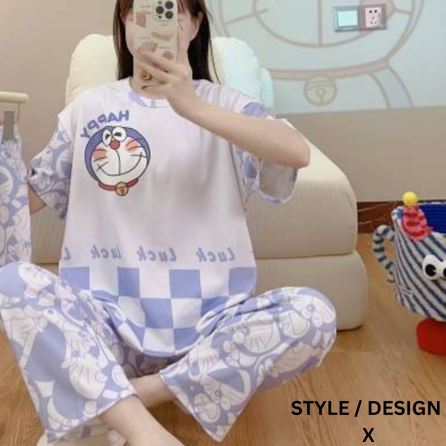 Two-pieces of Pajamas Set Shirt and Long Pants (Free Size)