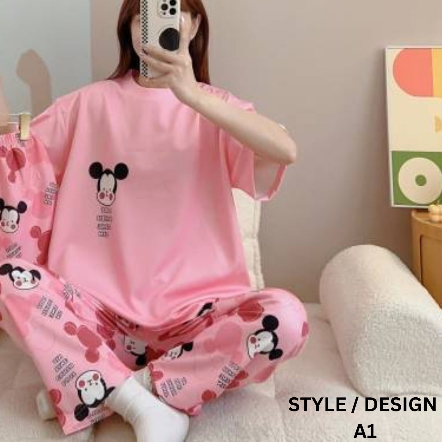 Two-pieces of Pajamas Set Shirt and Long Pants (Free Size)