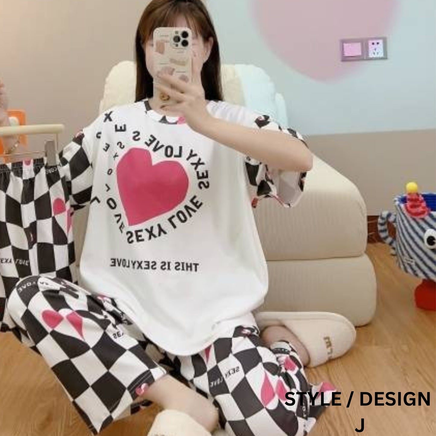 Two-pieces of Pajamas Set Shirt and Long Pants (Free Size)