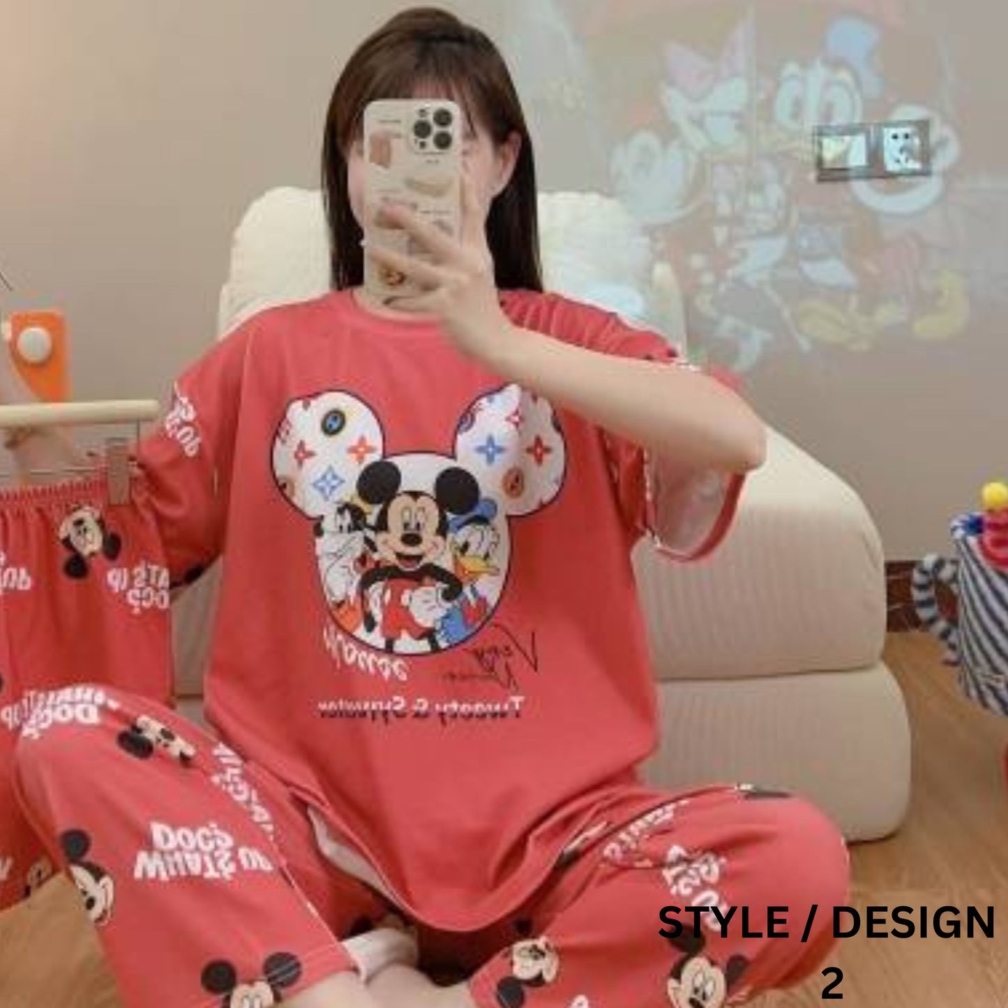 Two-pieces of Pajamas Set Shirt and Long Pants (Free Size)