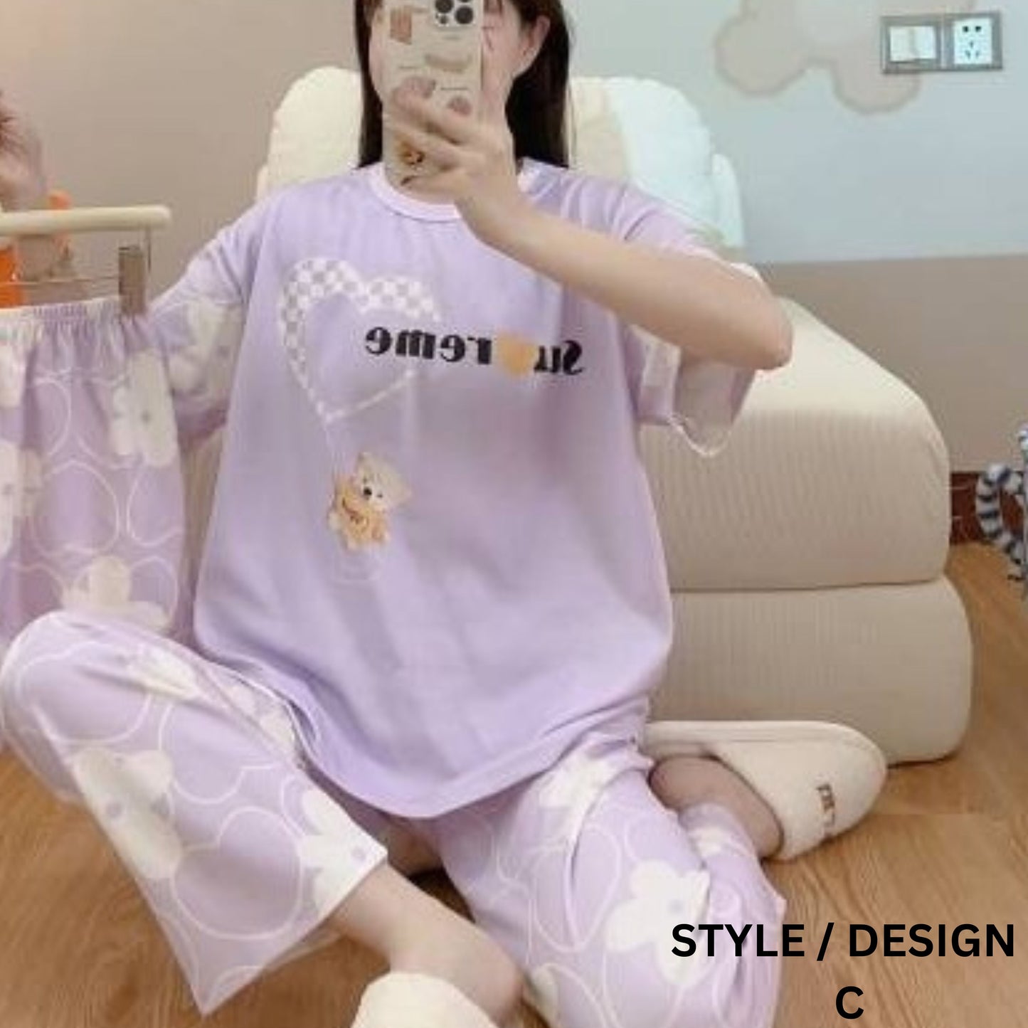 Two-pieces of Pajamas Set Shirt and Long Pants (Free Size)