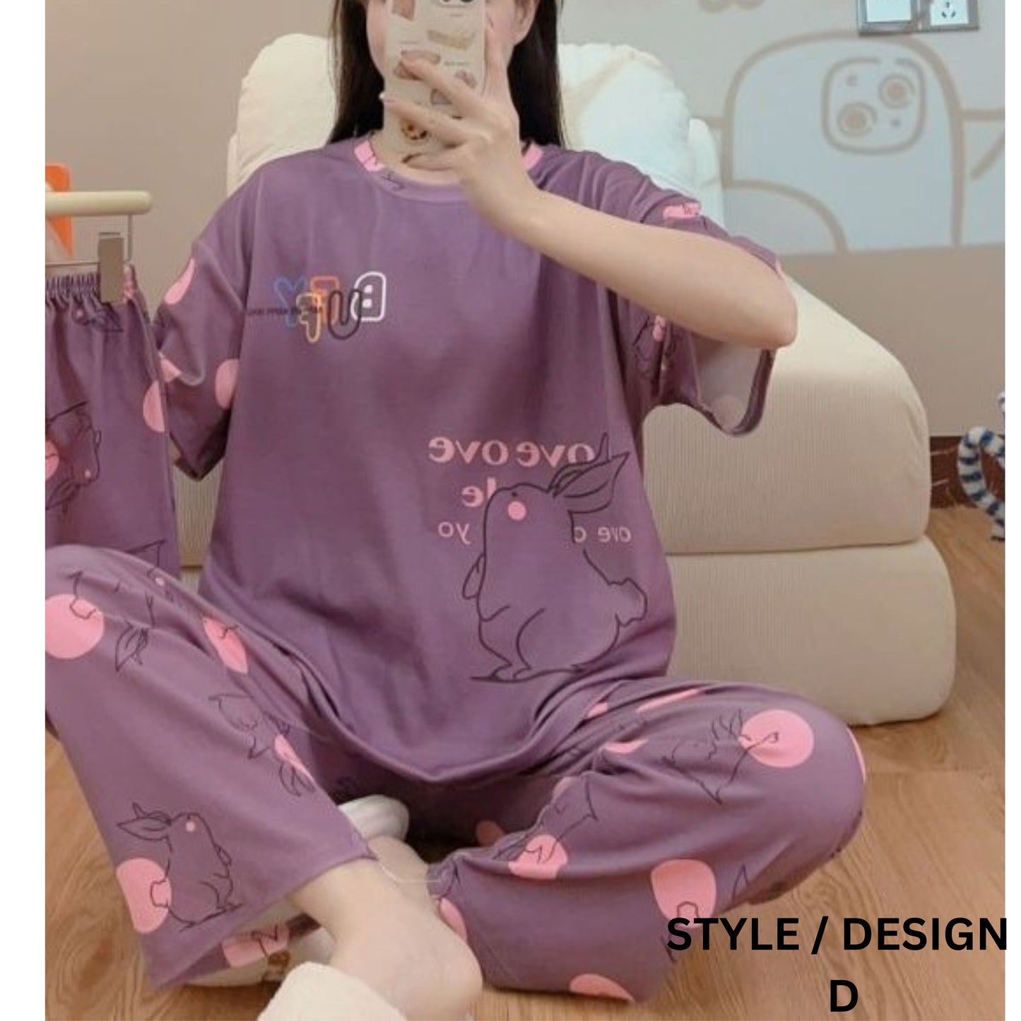 Two-pieces of Pajamas Set Shirt and Long Pants (Free Size)