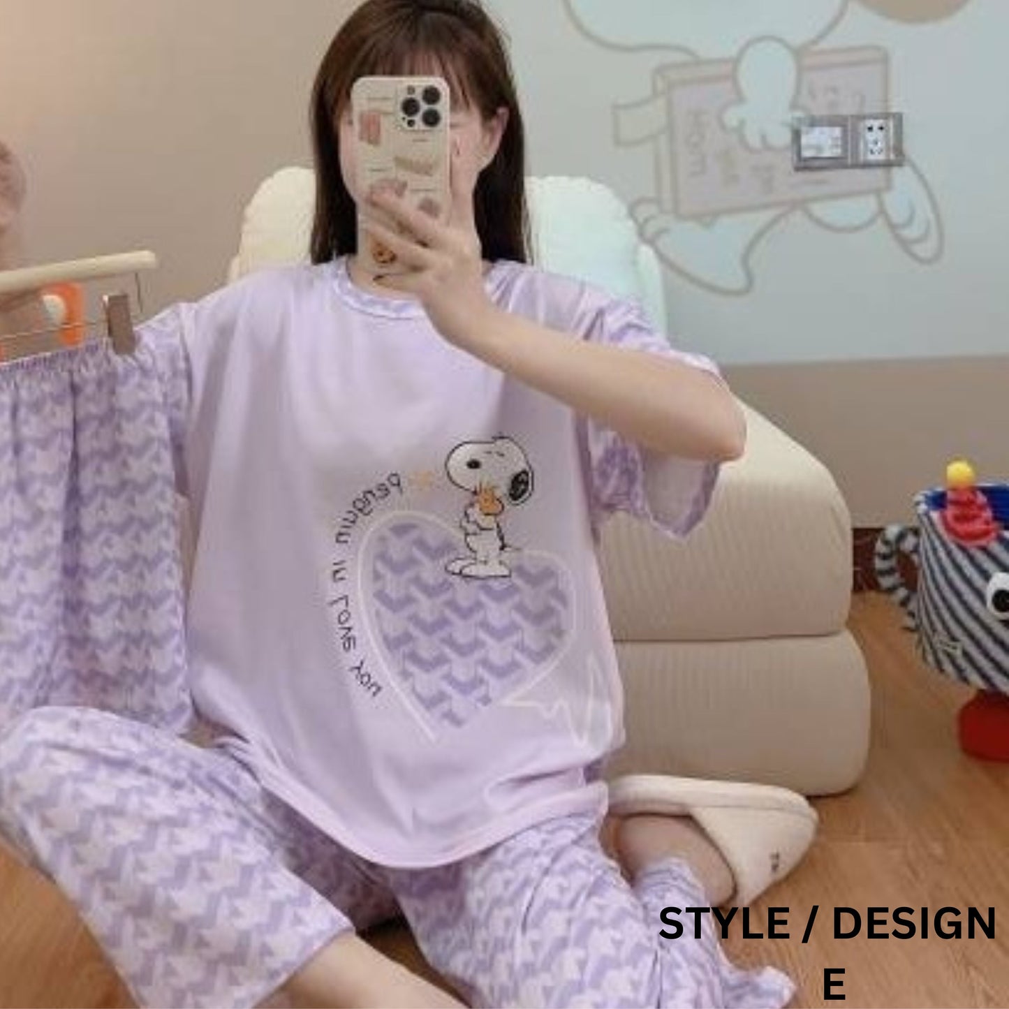 Two-pieces of Pajamas Set Shirt and Long Pants (Free Size)