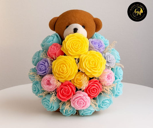 Bear Bouquet Scented Candle Gift | All-Occasion Cute & Cozy Present | Birthday, Anniversary & Special Gifts