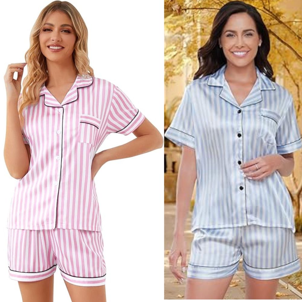 Two Piece Silk Satin Pajama Set for Women