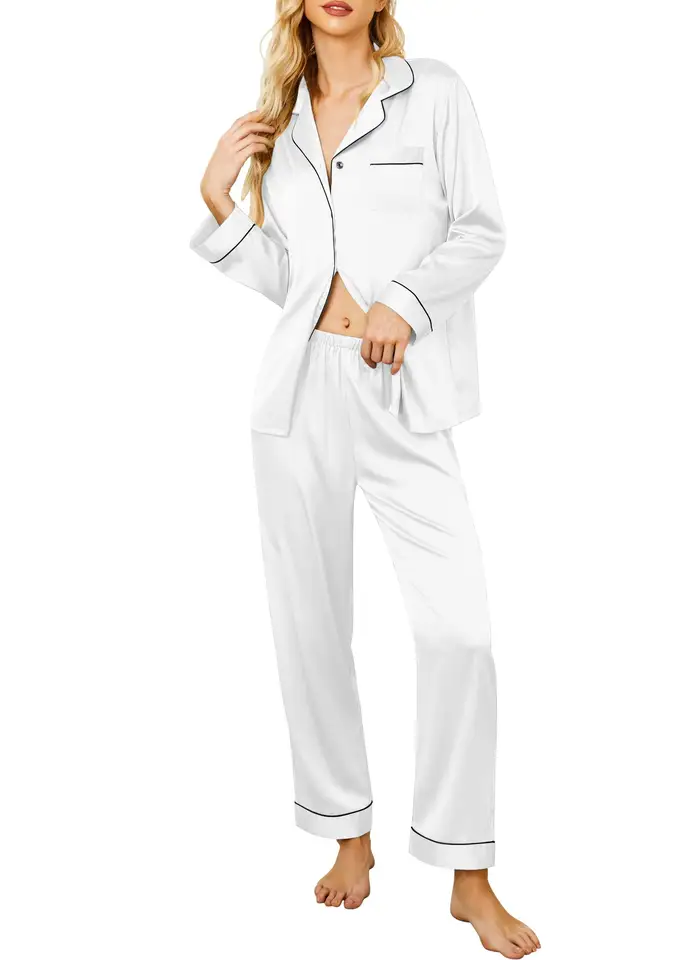 Elegant and Stylish Satin Silk Long Sleeves and Pajama (set)